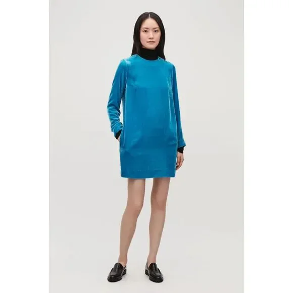 NWT COS Short Velvet Dress in Blue